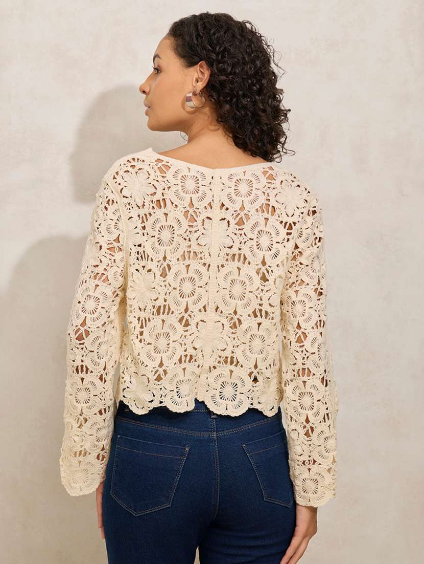 women self designed bell sleeve crochet top - 22396141 -  Standard Image - 3