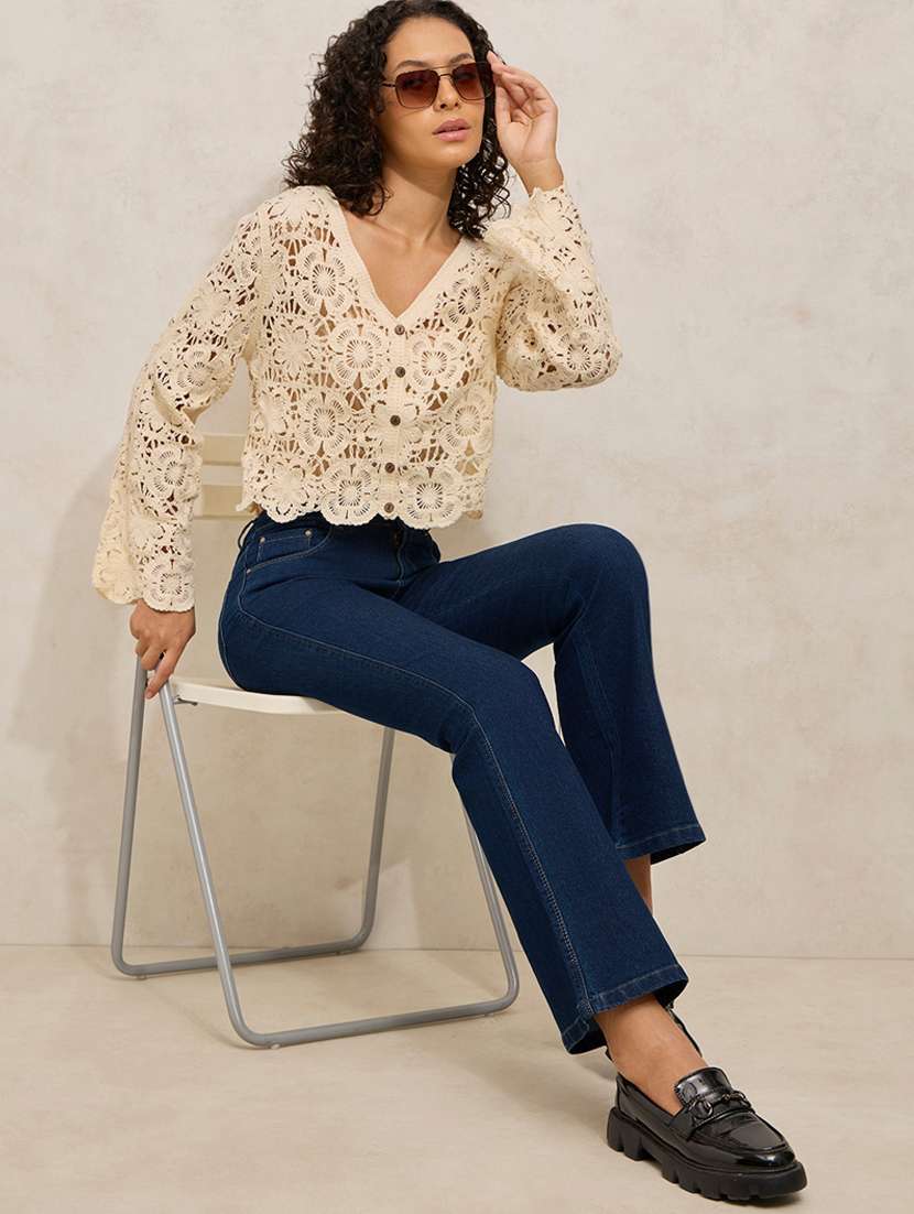 women self designed bell sleeve crochet top - 22396141 -  Standard Image - 5