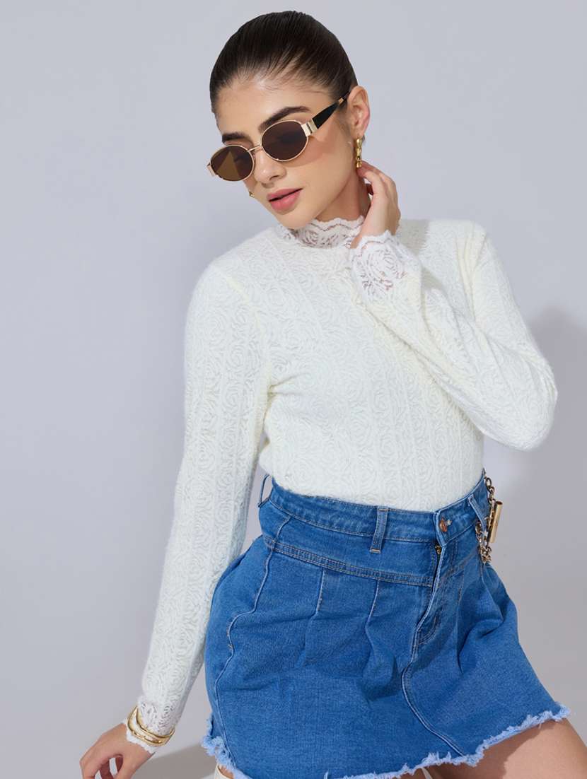 women self designed long sleeve lace top