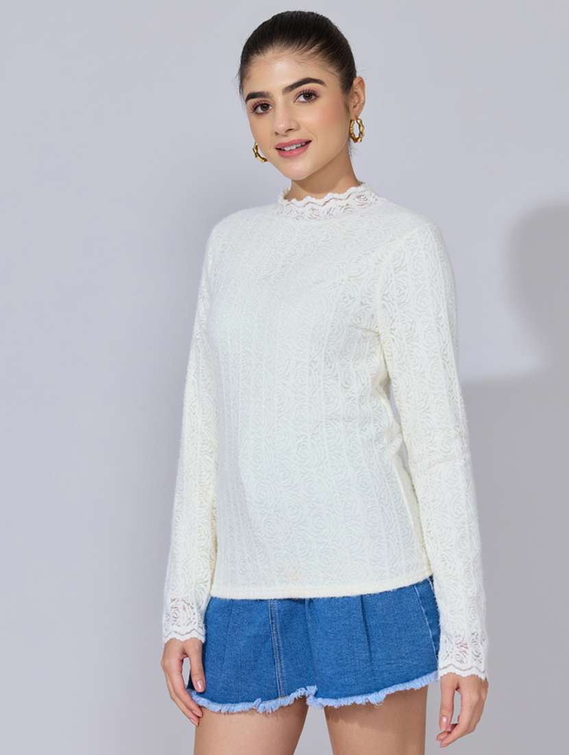 women self designed long sleeve lace top - 22396143 -  Standard Image - 3
