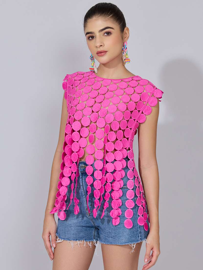 women self designed sleeveless sheer top - 22396144 -  Standard Image - 3