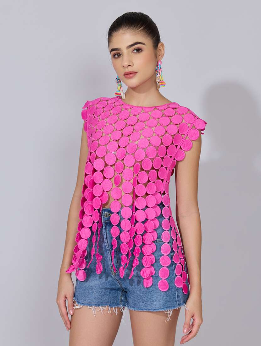 Women Self Designed Sleeveless Sheer Top - 22396144 -  Standard Image - 3