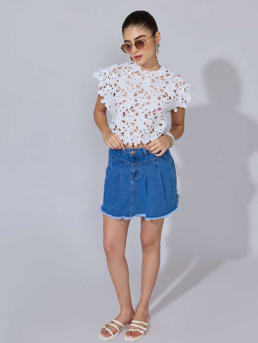 women self designed short sleeve sheer top - 22396147 -  Standard Image - 5