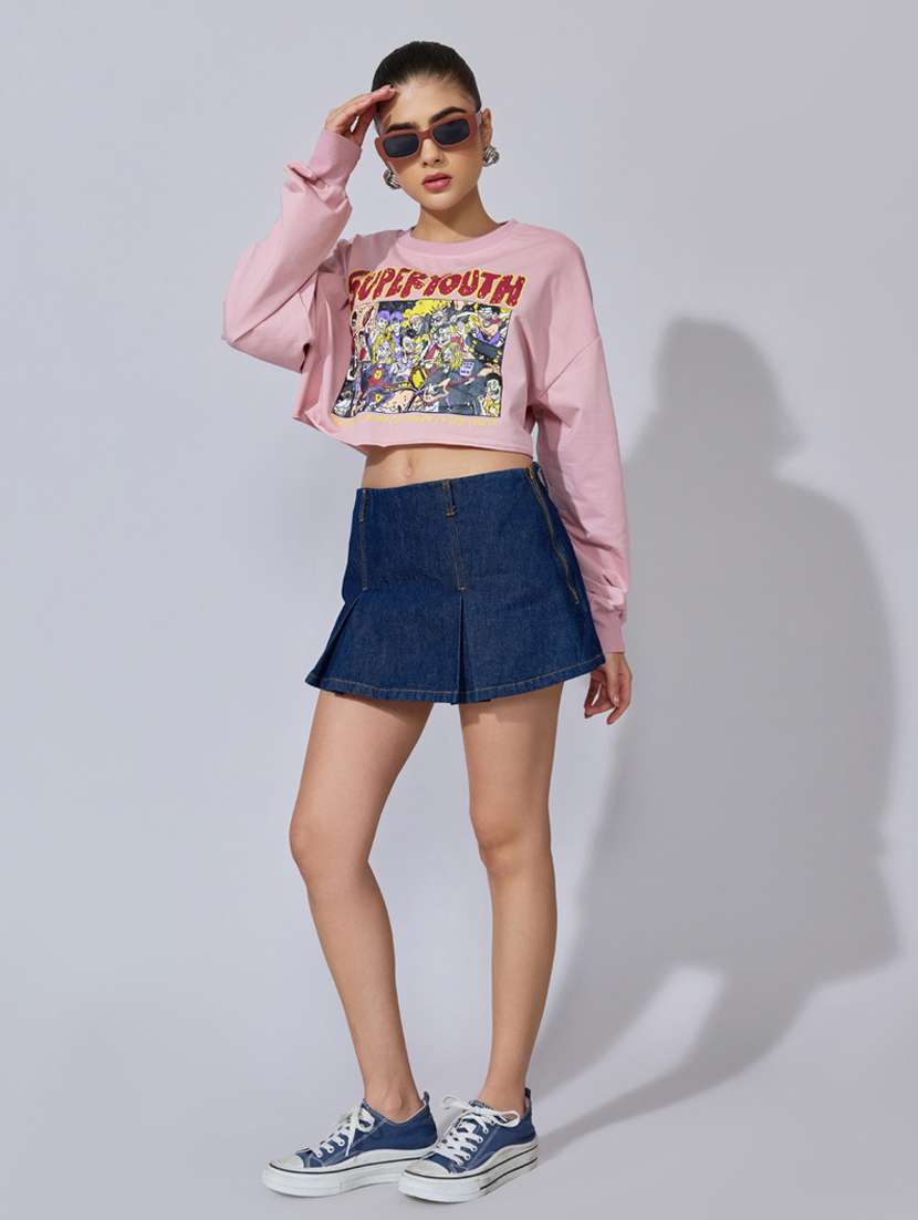 women printed long sleeve crop sweatshirt - 22396150 -  Standard Image - 5