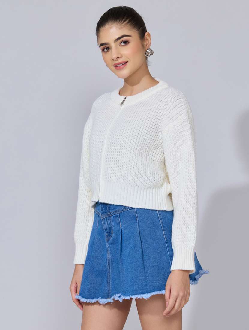 women solid long sleeve hooded crop cardigan - 22396153 -  Standard Image - 3