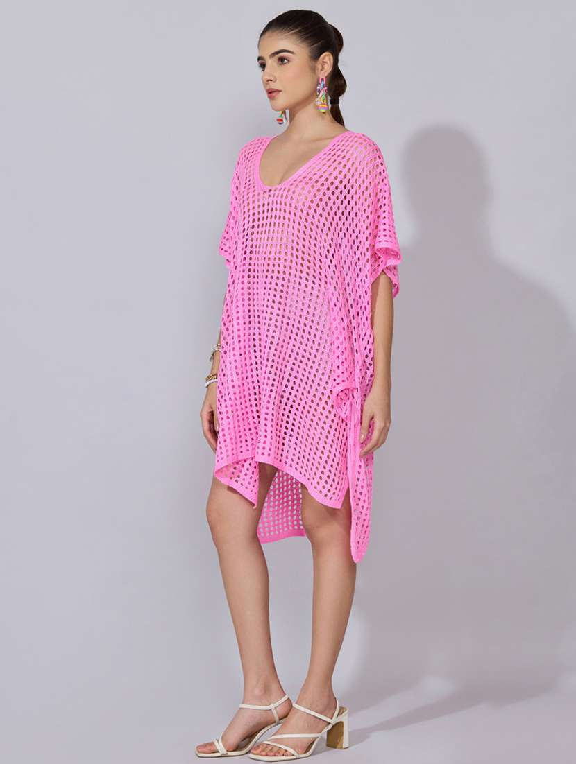 women solid shirt sleeve sheer asymmetric top - 22396155 -  Standard Image - 3