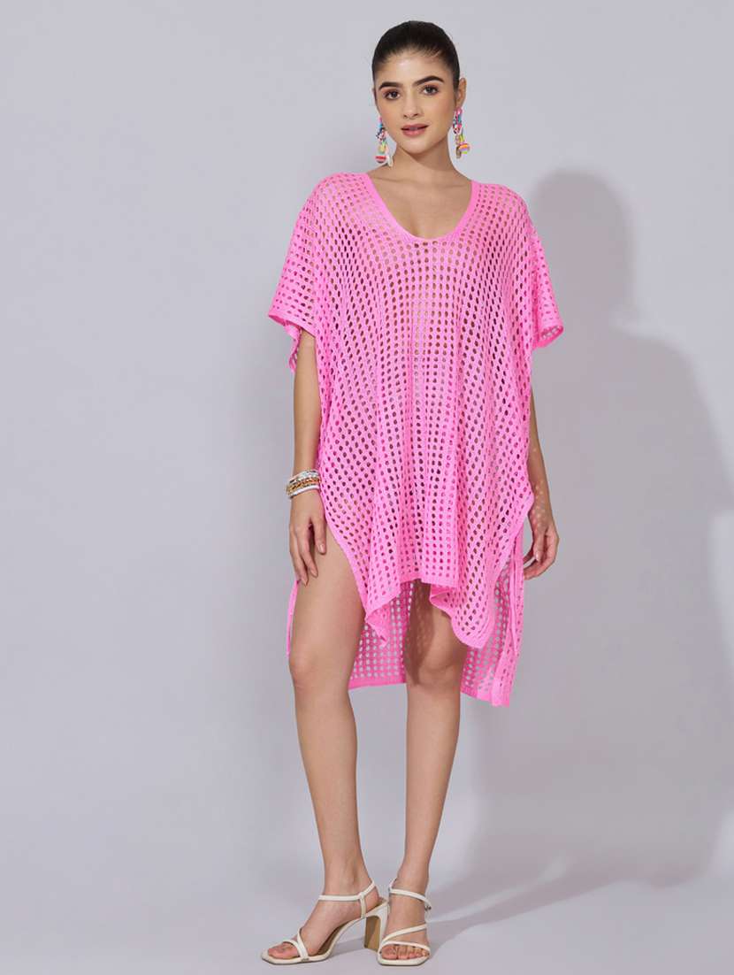 women solid shirt sleeve sheer asymmetric top - 22396155 -  Standard Image - 5