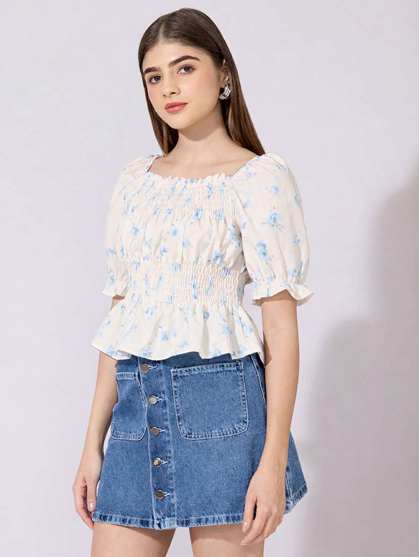 women printed puff sleeve peplum top - 22396157 -  Standard Image - 3