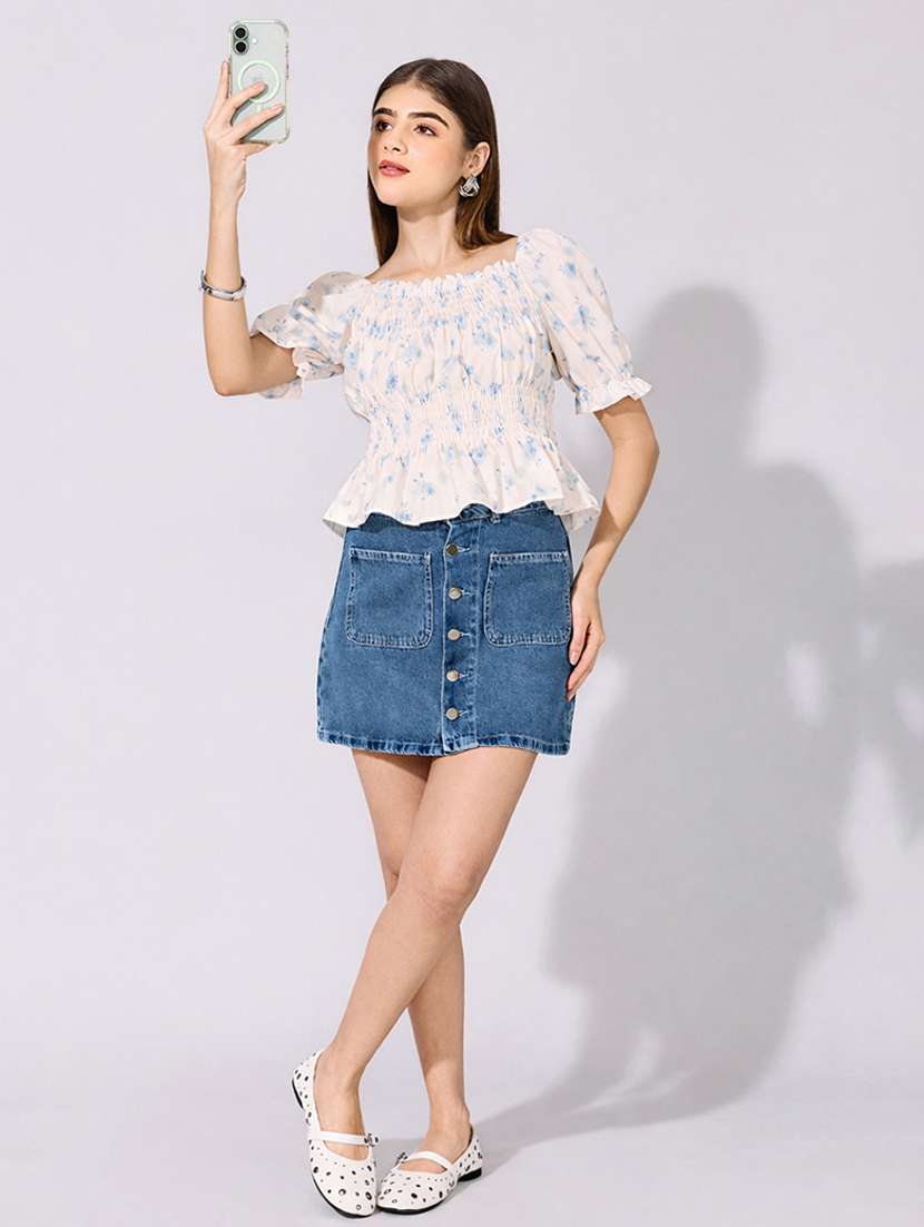 women printed puff sleeve peplum top - 22396157 -  Standard Image - 5