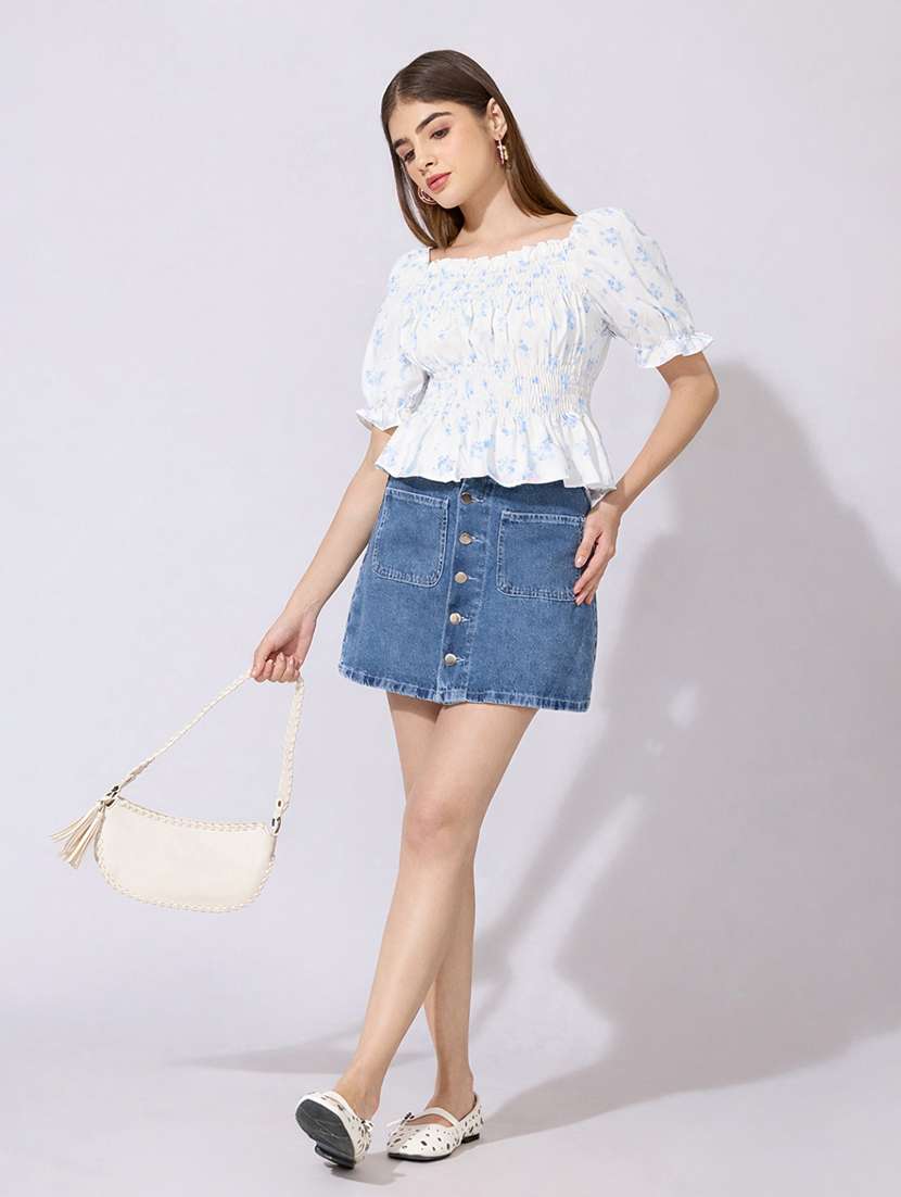 women printed puff sleeve peplum top - 22396160 -  Standard Image - 5