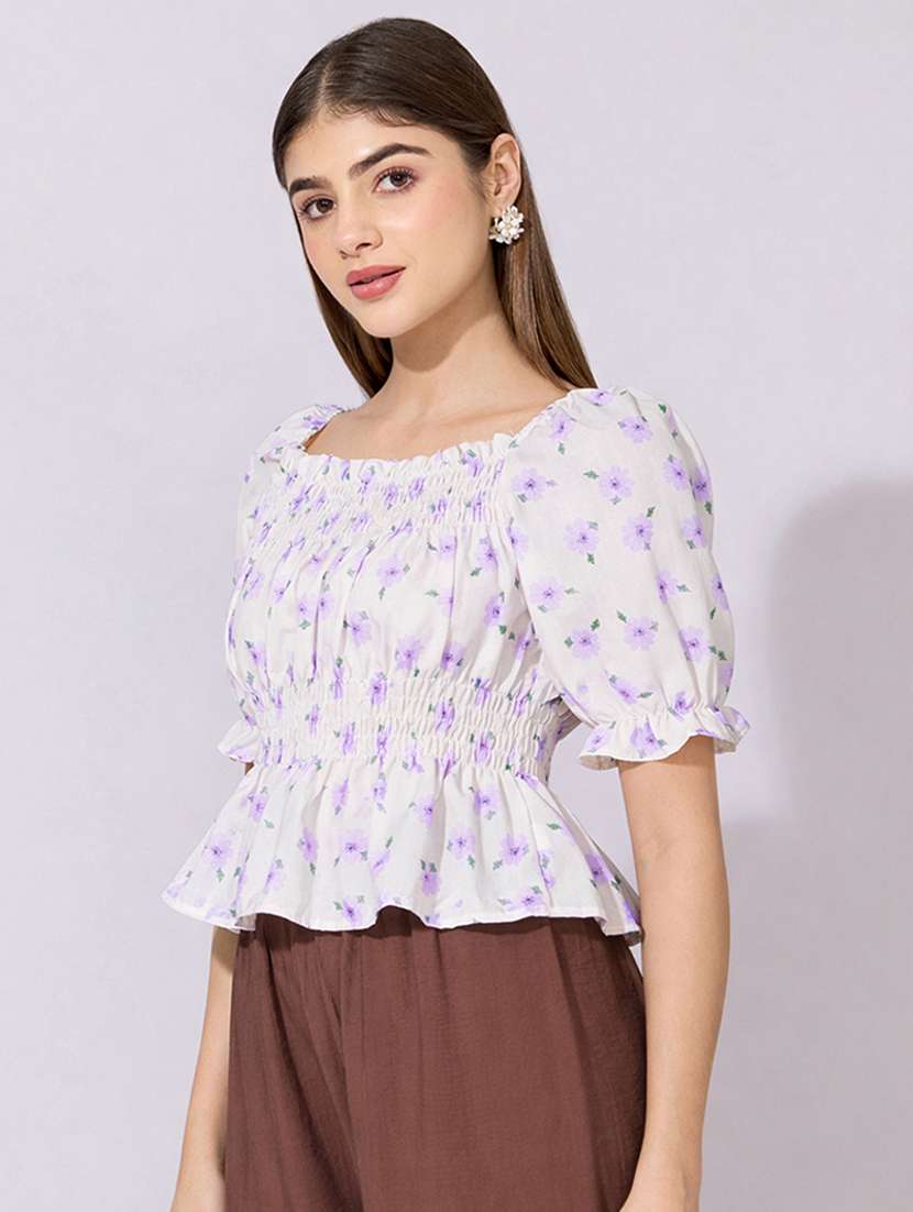 women printed puff sleeve peplum top - 22396161 -  Standard Image - 3