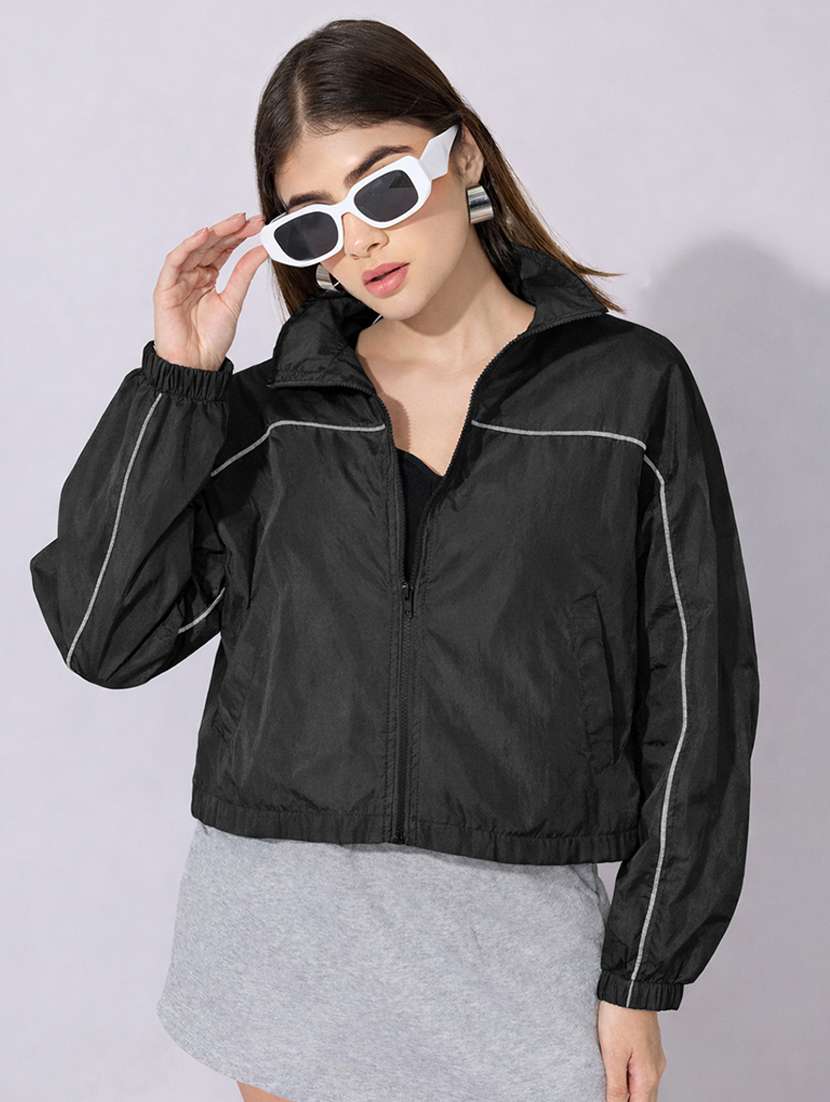 women solid long sleeve windcheater jacket