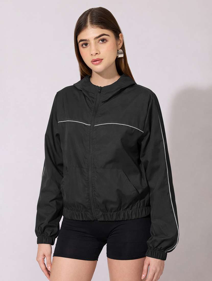 women solid long sleeve hooded jacket