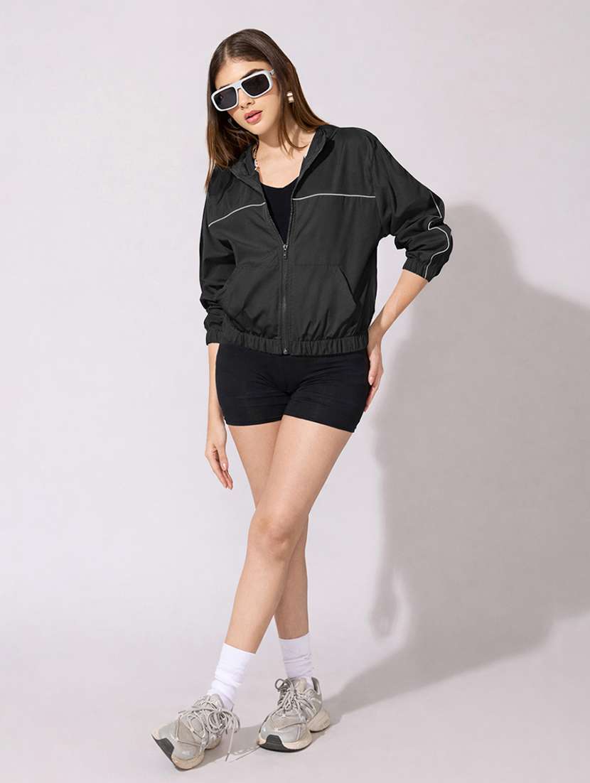 women solid long sleeve hooded jacket - 22396169 -  Standard Image - 5