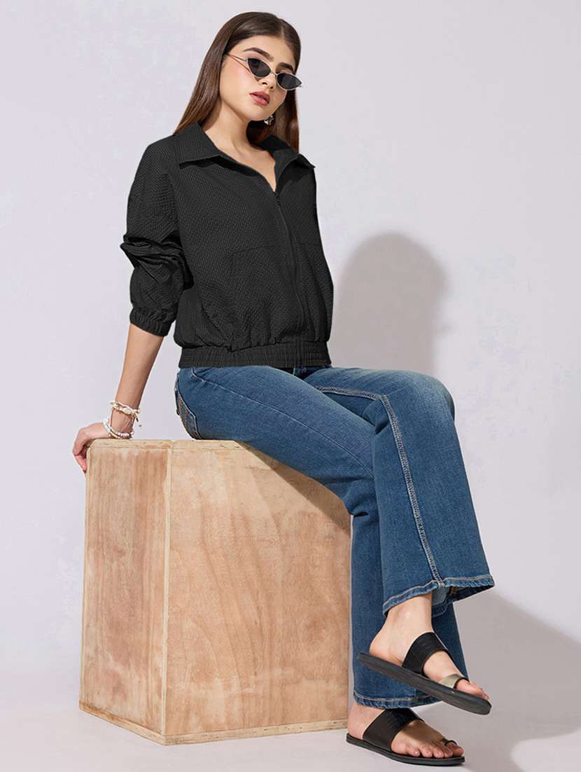 women solid long sleeve biker jacket - 22396171 -  Standard Image - 5