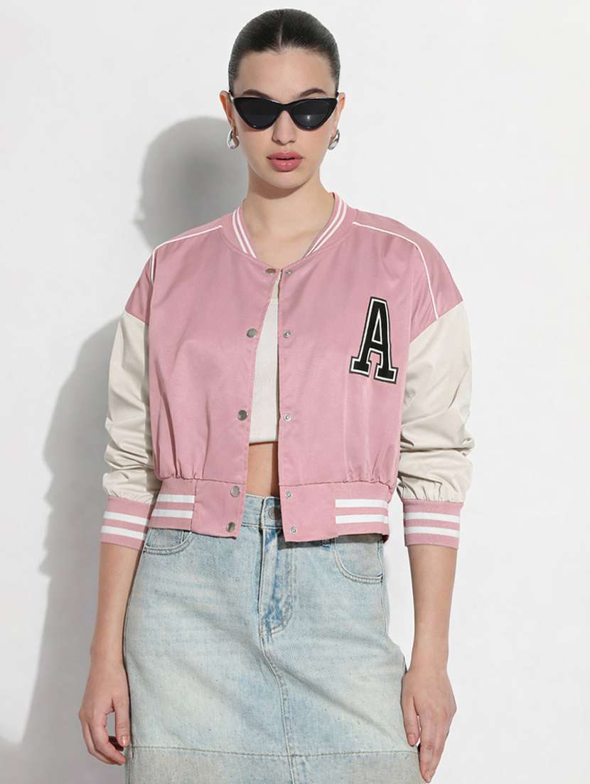 women color blocked long sleeve varsity jacket