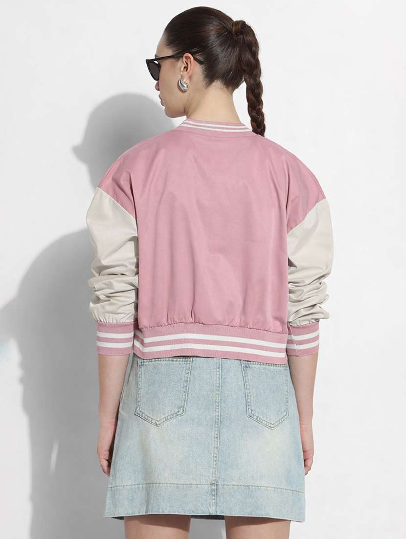 women color blocked long sleeve varsity jacket - 22396172 -  Standard Image - 3