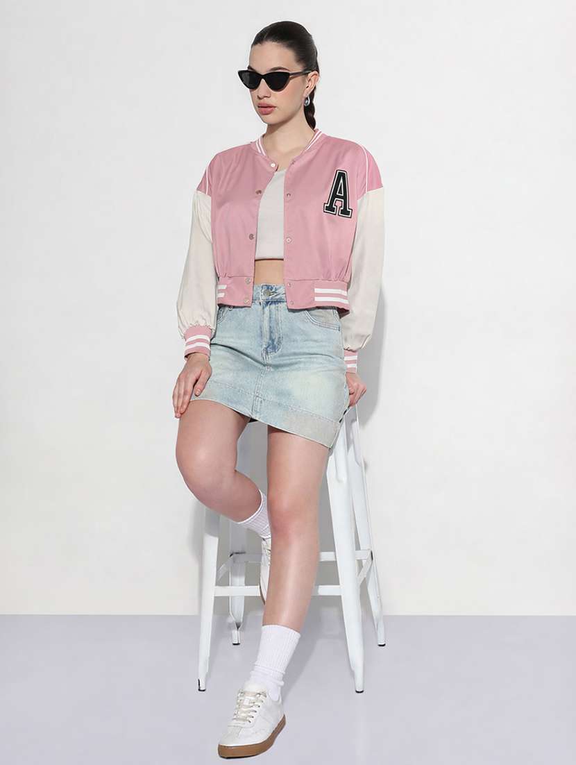 women color blocked long sleeve varsity jacket - 22396172 -  Standard Image - 5