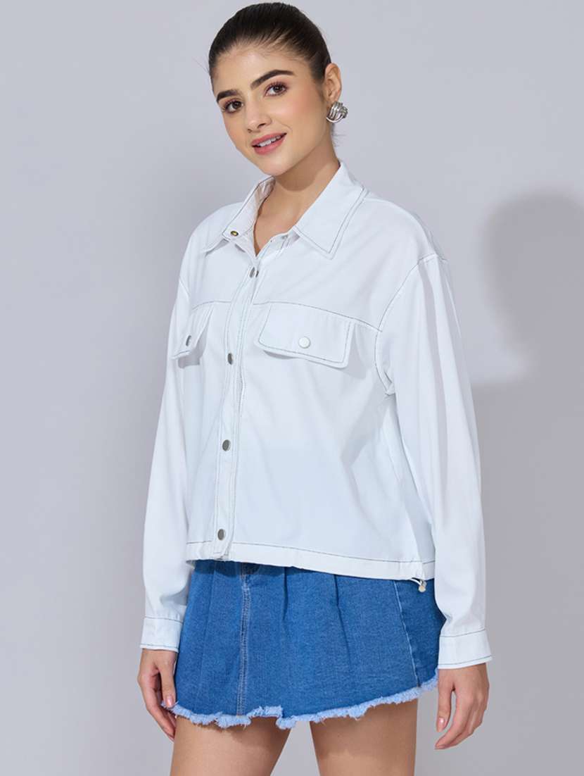 women solid long sleeve oversized denim jacket - 22396182 -  Standard Image - 3