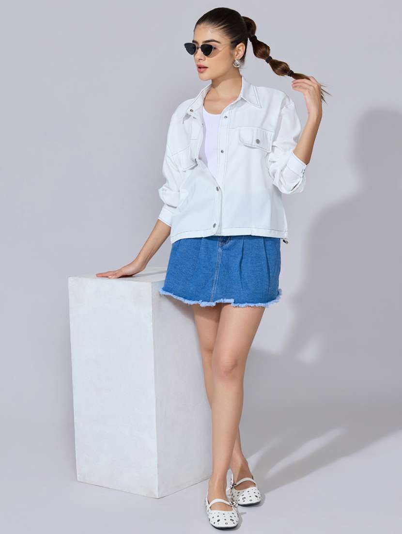 women solid long sleeve oversized denim jacket - 22396182 -  Standard Image - 5