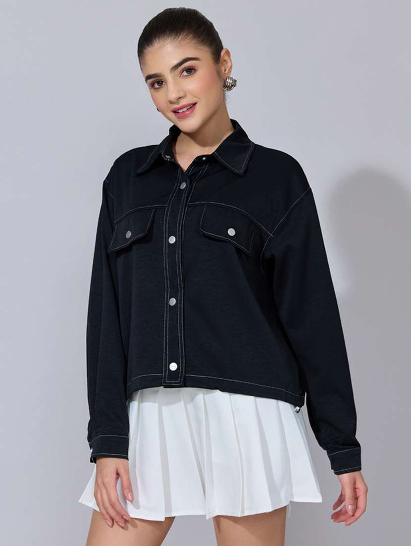 women solid long sleeve oversized denim jacket - 22396183 -  Standard Image - 3
