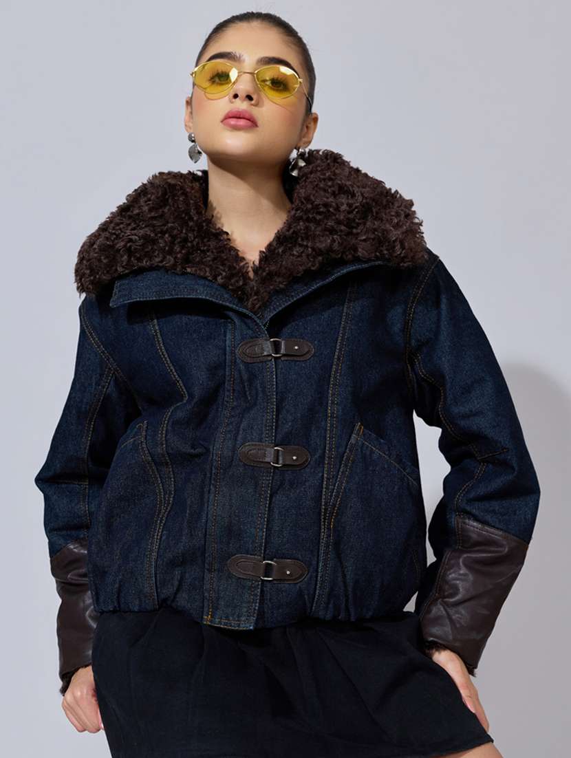 women solid long sleeve oversized denim jacket