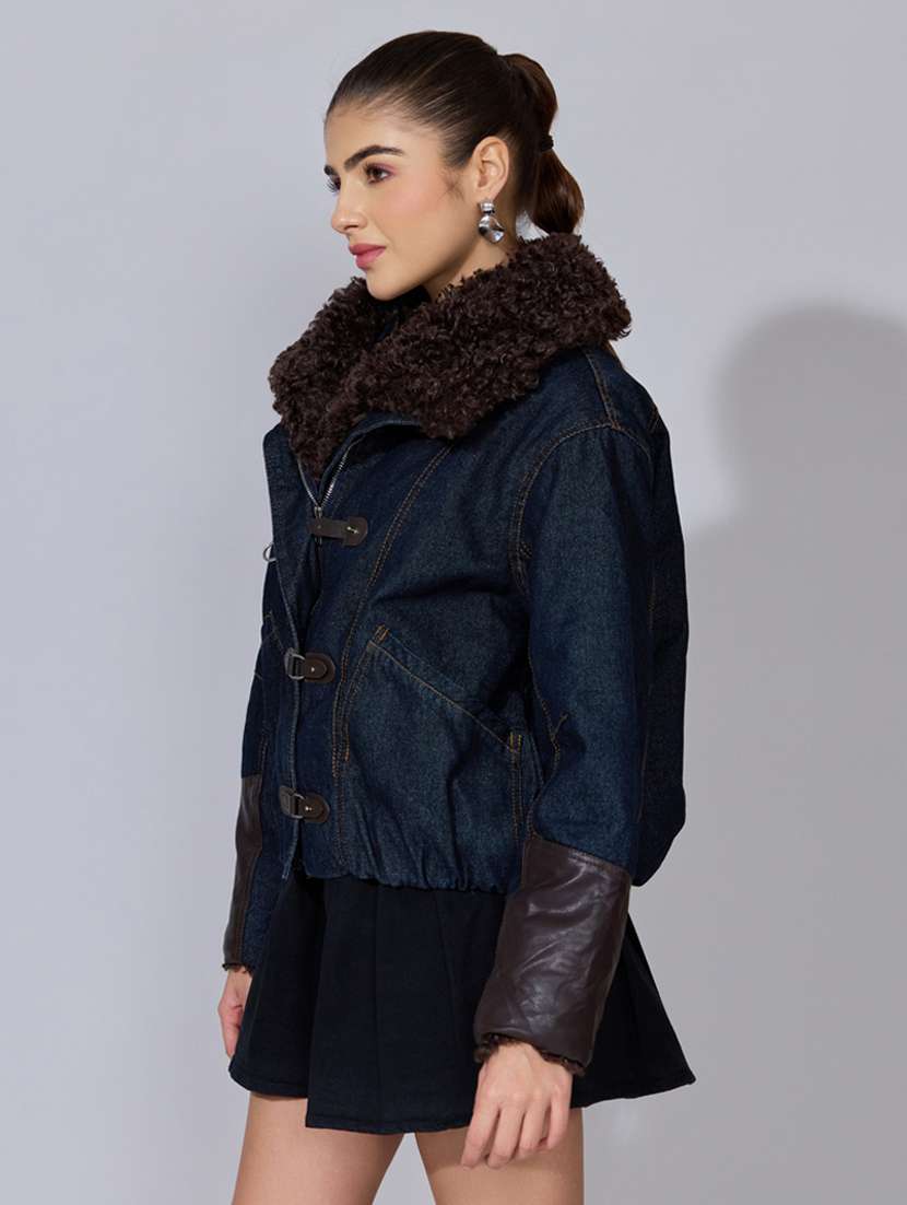 women solid long sleeve oversized denim jacket - 22396188 -  Standard Image - 3