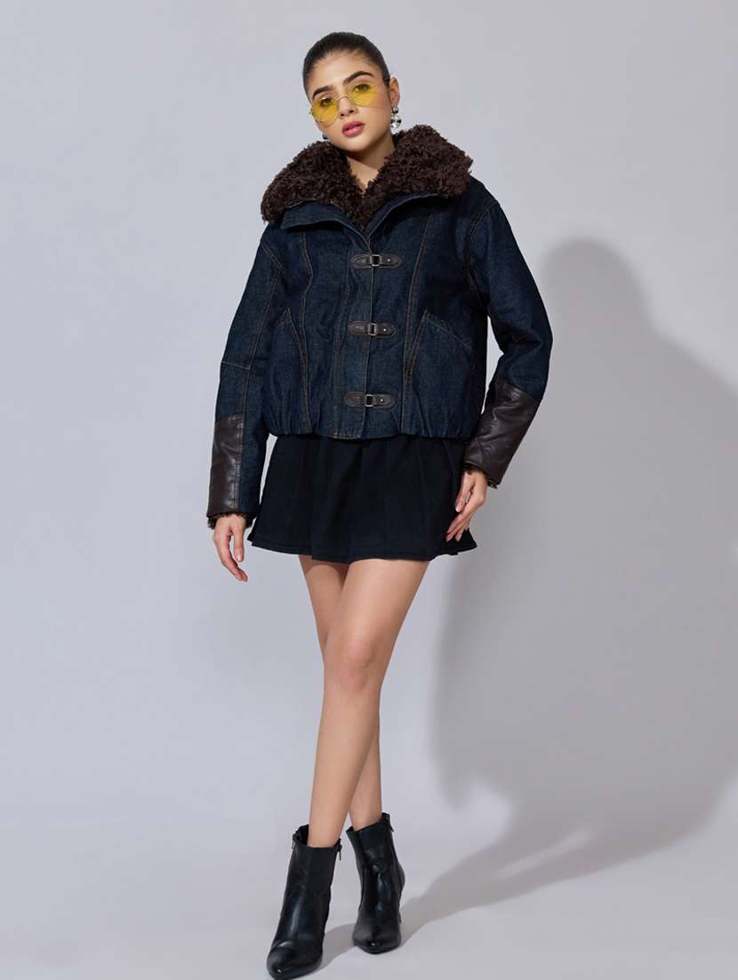 women solid long sleeve oversized denim jacket - 22396188 -  Standard Image - 5