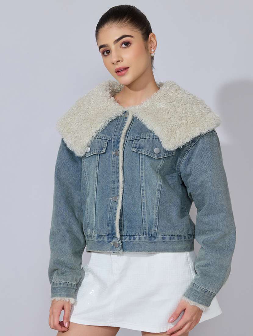 Women Solid Long Sleeve Denim Jacket - 22396190 -  Standard Image - 3