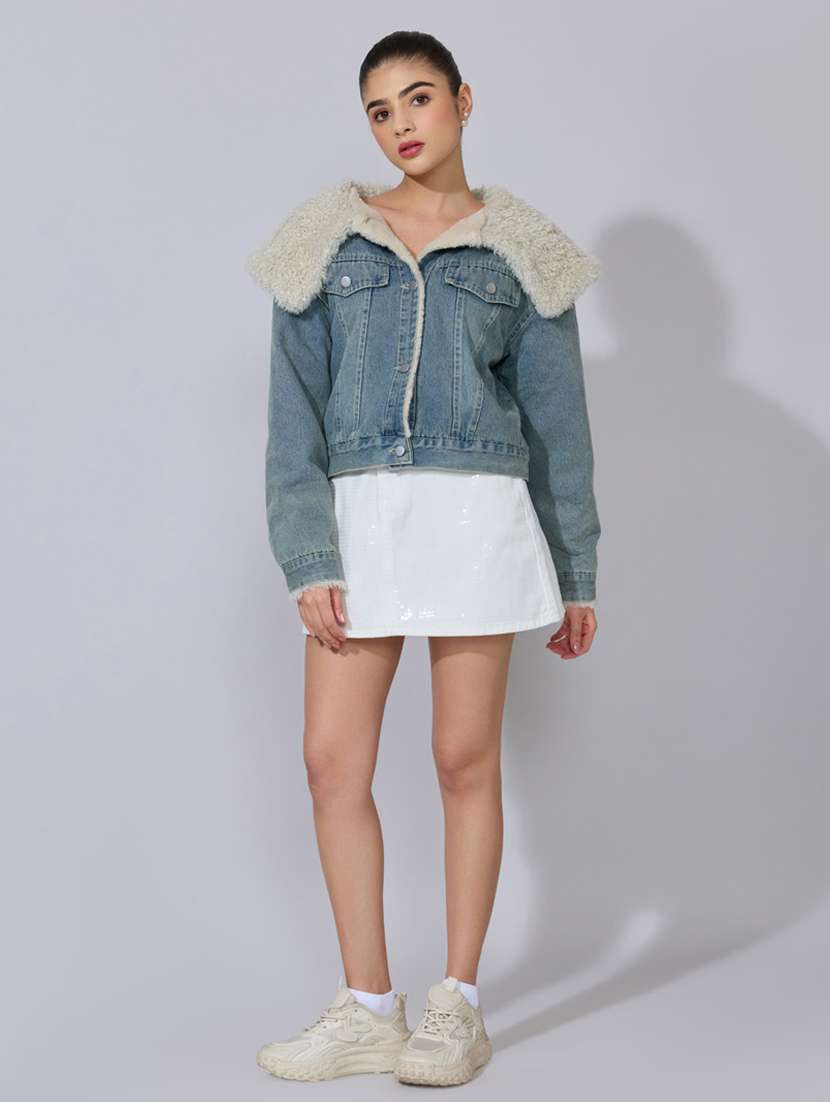 Women Solid Long Sleeve Denim Jacket - 22396190 -  Standard Image - 5