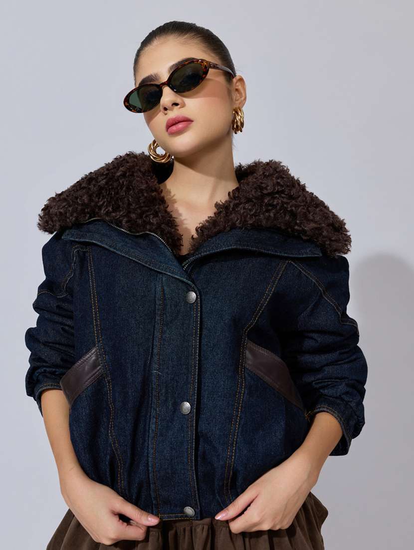 women solid long sleeve oversized denim jacket