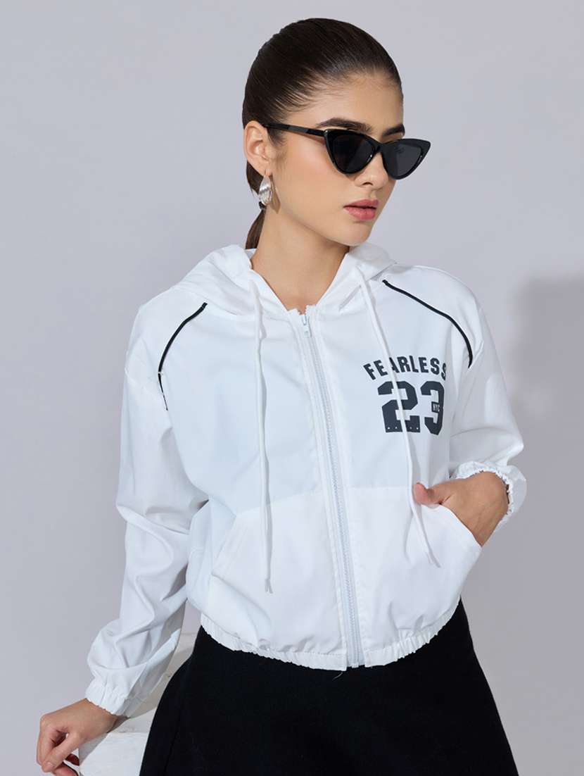 women back print long sleeve hooded jacket