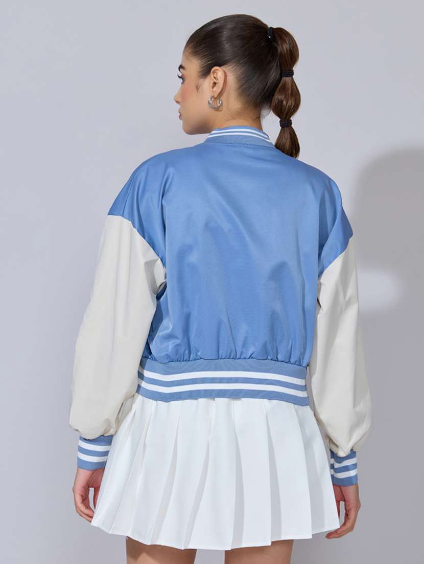 women henley neck long sleeve varsity jacket - 22396194 -  Standard Image - 3