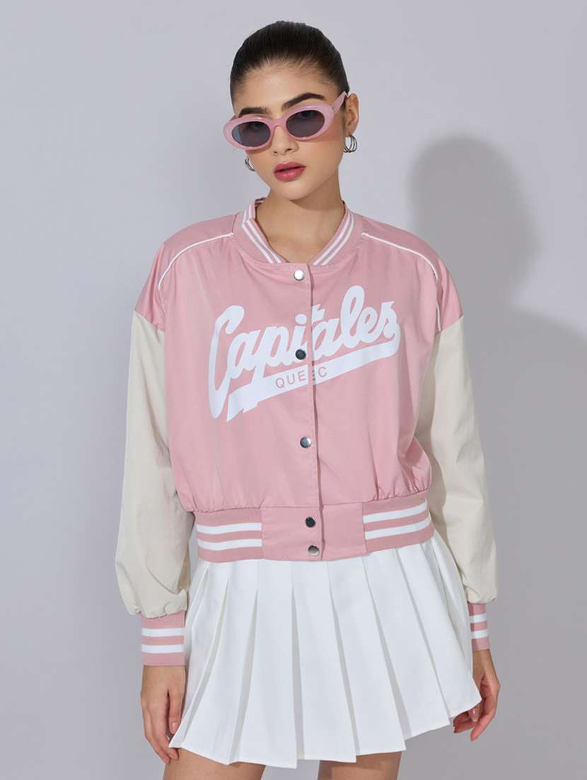 women color blocked long sleeve varsity jacket