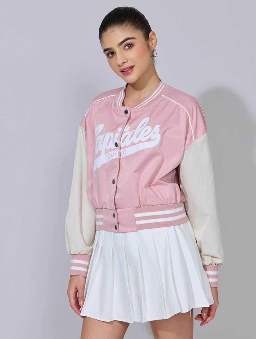 women color blocked long sleeve varsity jacket - 22396195 -  Standard Image - 3