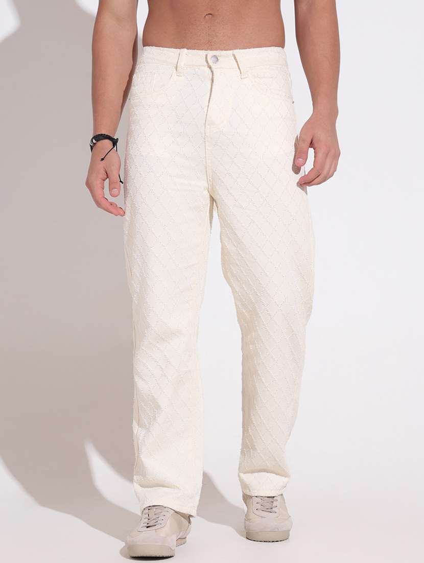men plain mid rise full length jeans