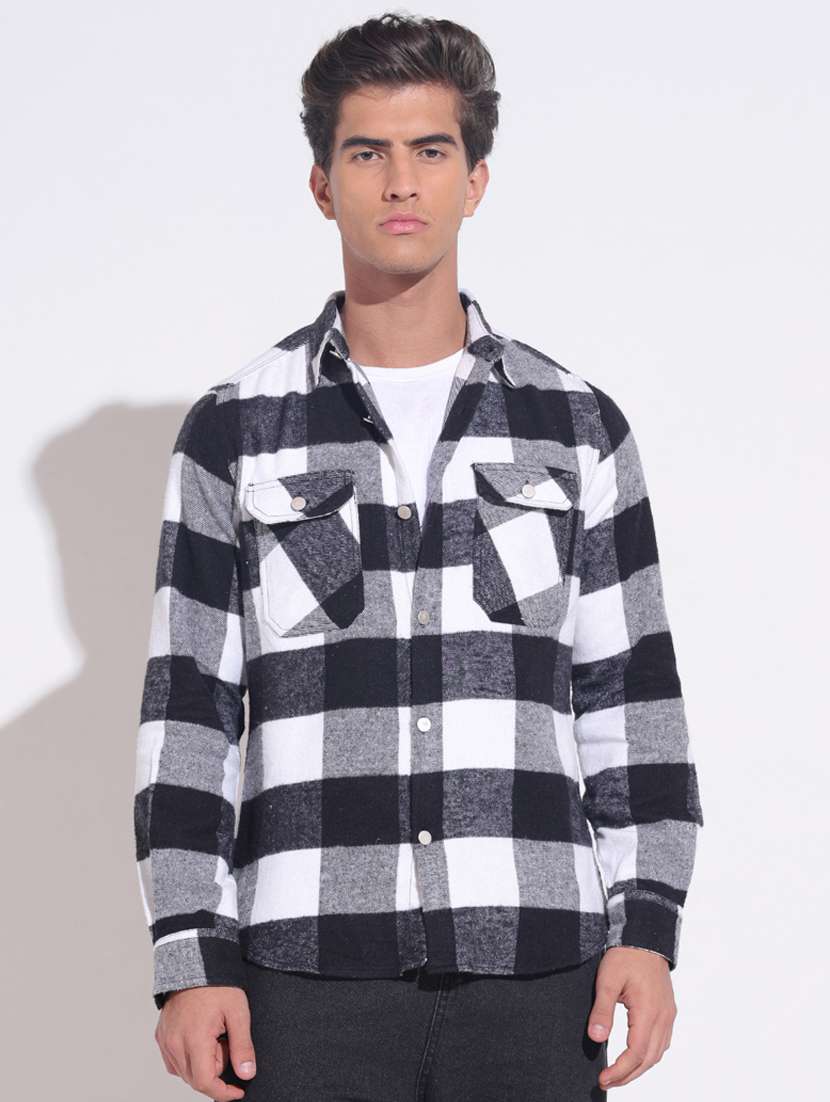 men checkered long sleeve regular fit shacket