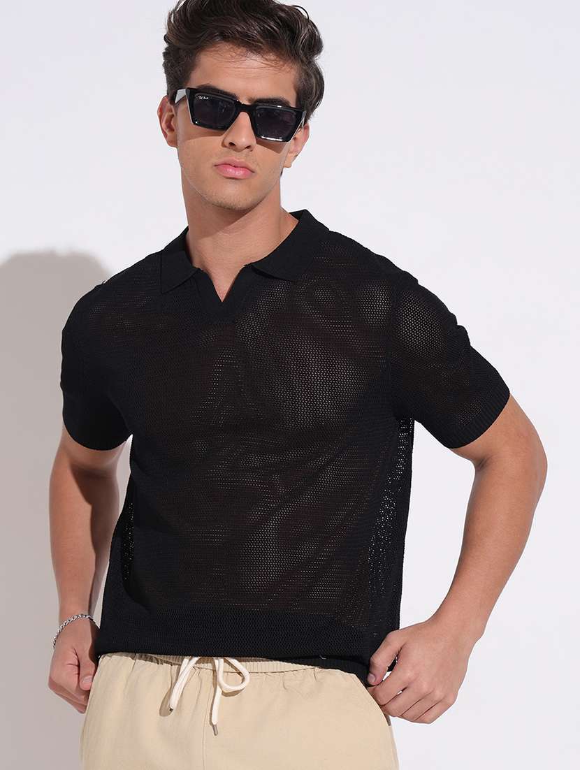 men self design short sleeve regular fit polo t-shirt