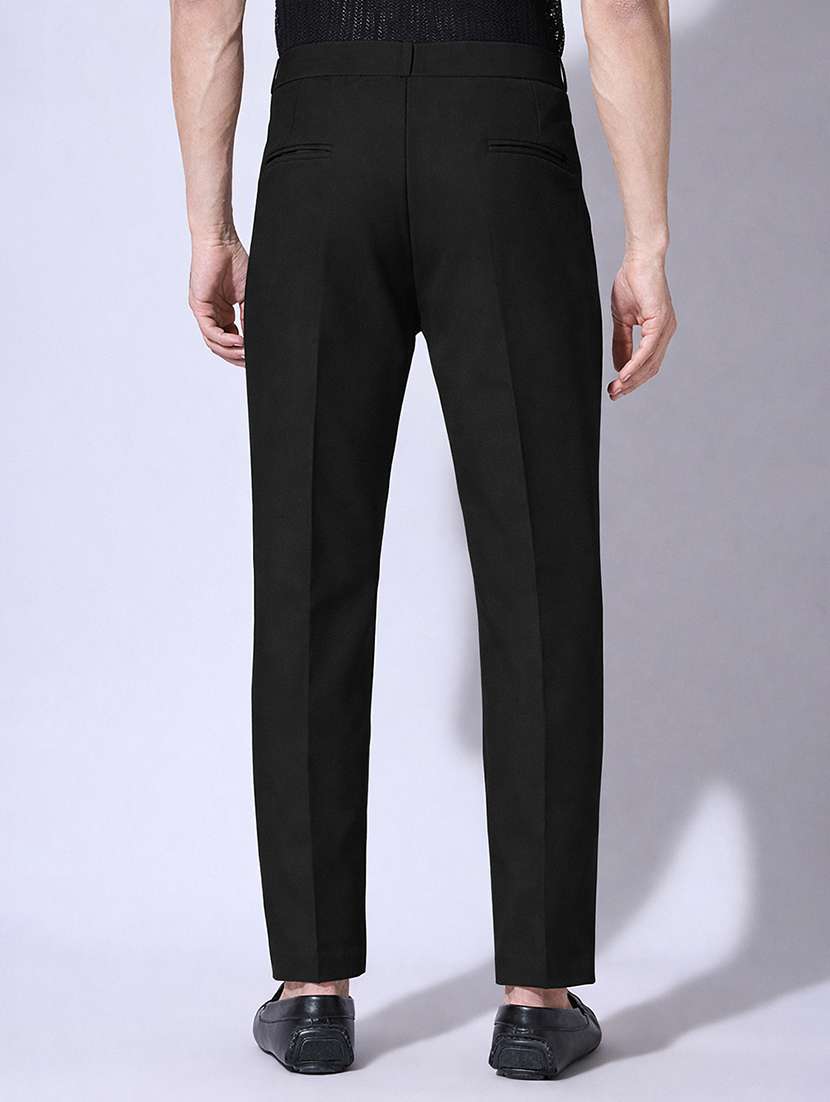 men solid mid rise flat front casual trouser - 22396223 -  Standard Image - 3