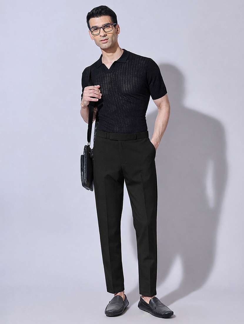 men solid mid rise flat front casual trouser - 22396223 -  Standard Image - 5