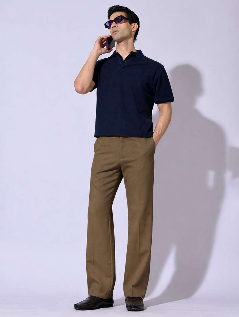 men solid mid rise flat front casual trouser - 22396232 -  Standard Image - 5