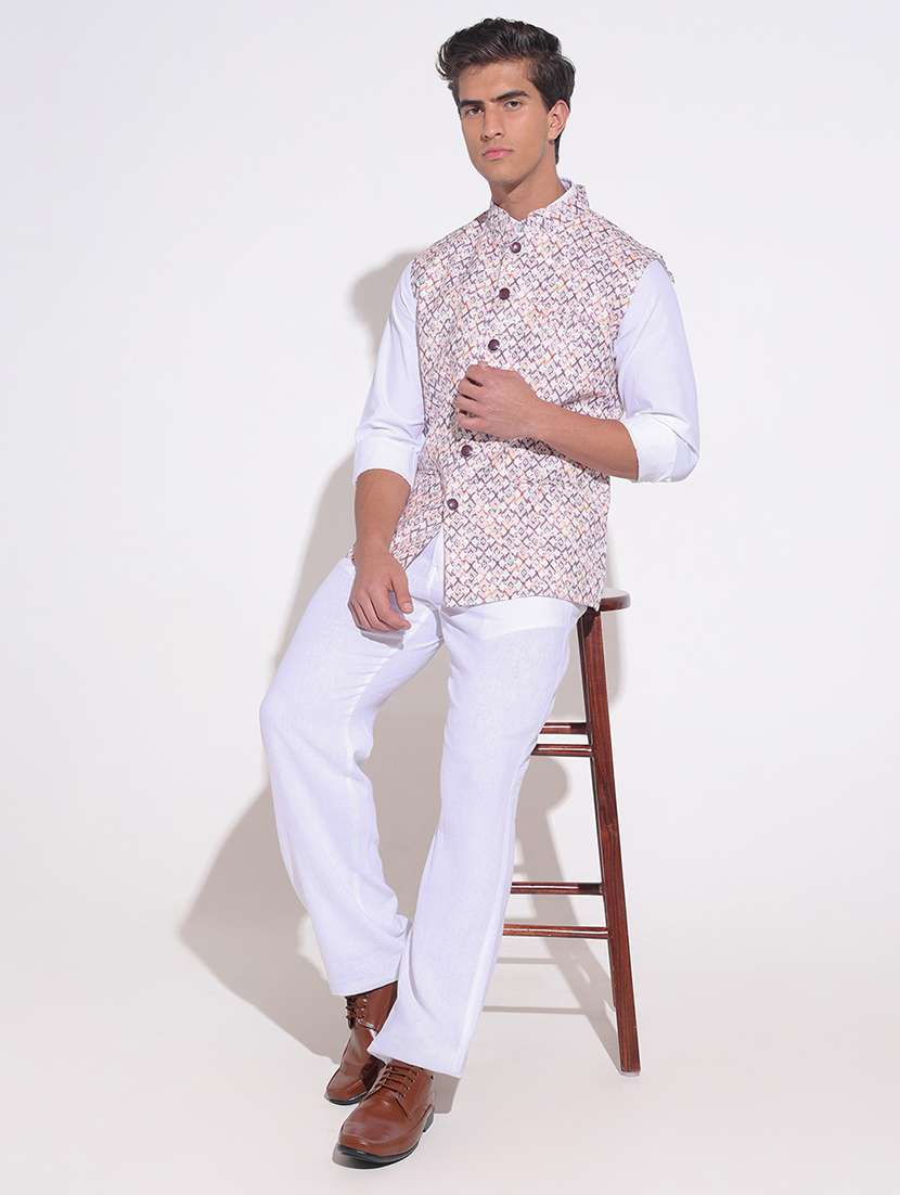 men printed mandarin neck nehru jacket - 22396237 -  Standard Image - 5