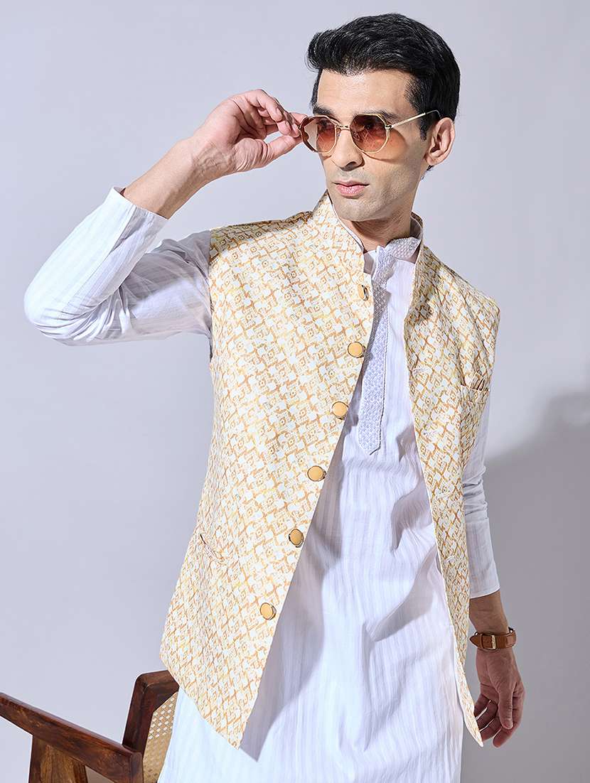 men printed mandarin neck nehru jacket