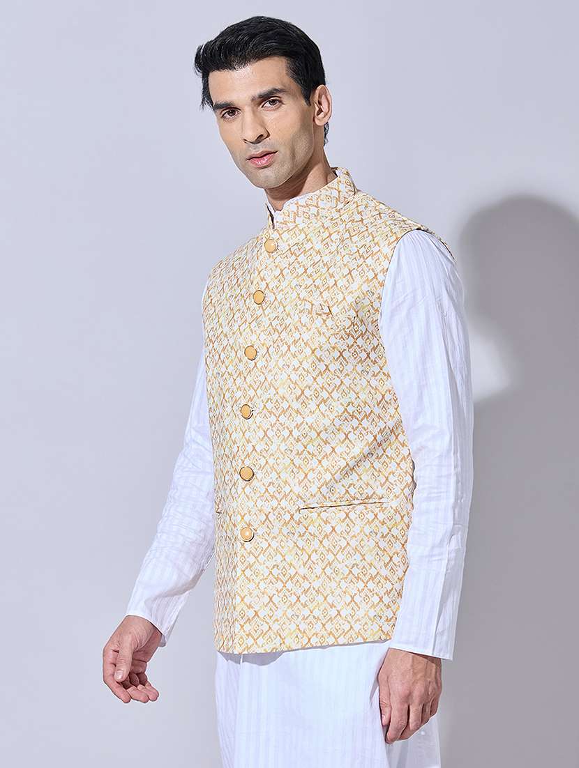 men printed mandarin neck nehru jacket - 22396239 -  Standard Image - 3