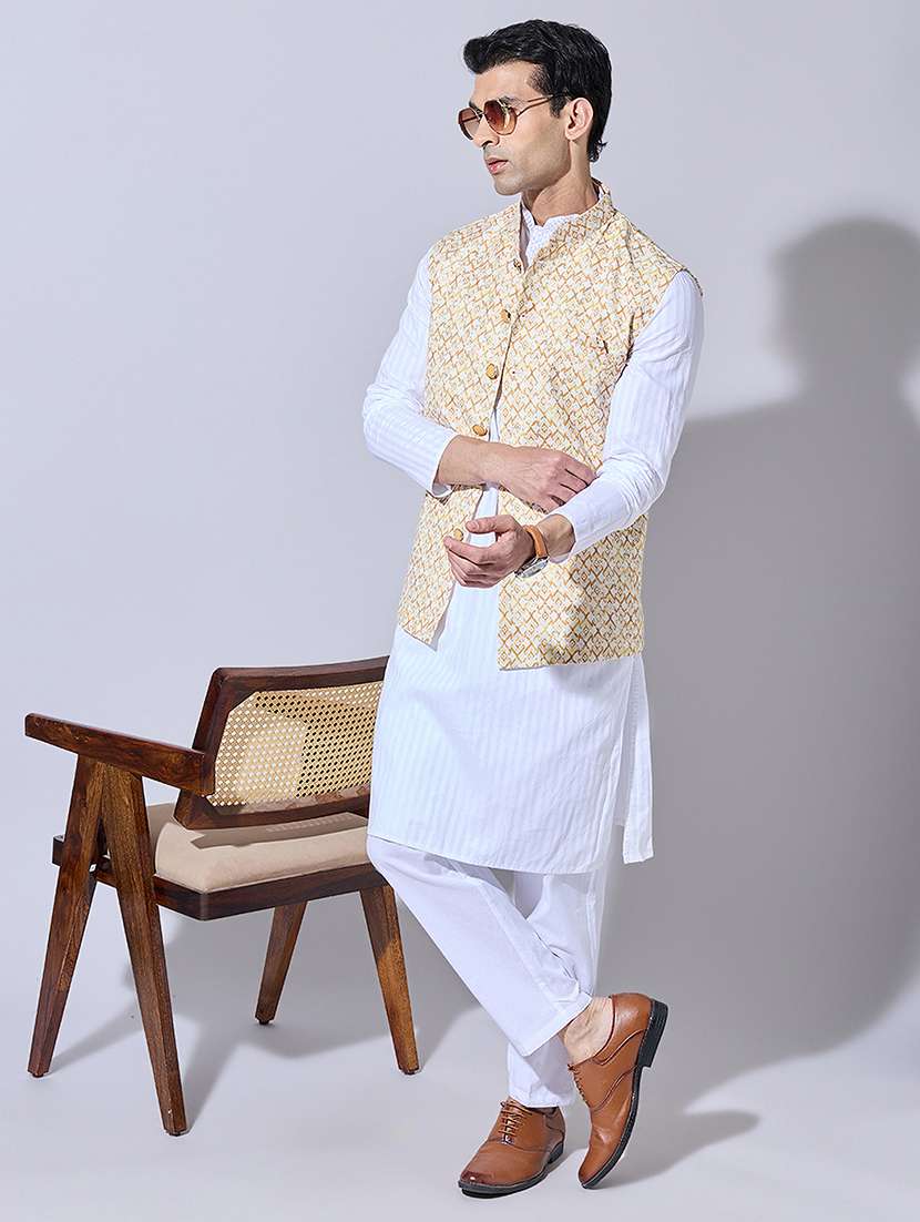 men printed mandarin neck nehru jacket - 22396239 -  Standard Image - 5