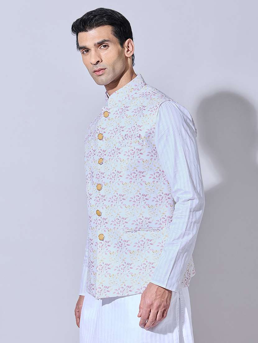 men printed mandarin neck nehru jacket - 22396240 -  Standard Image - 3