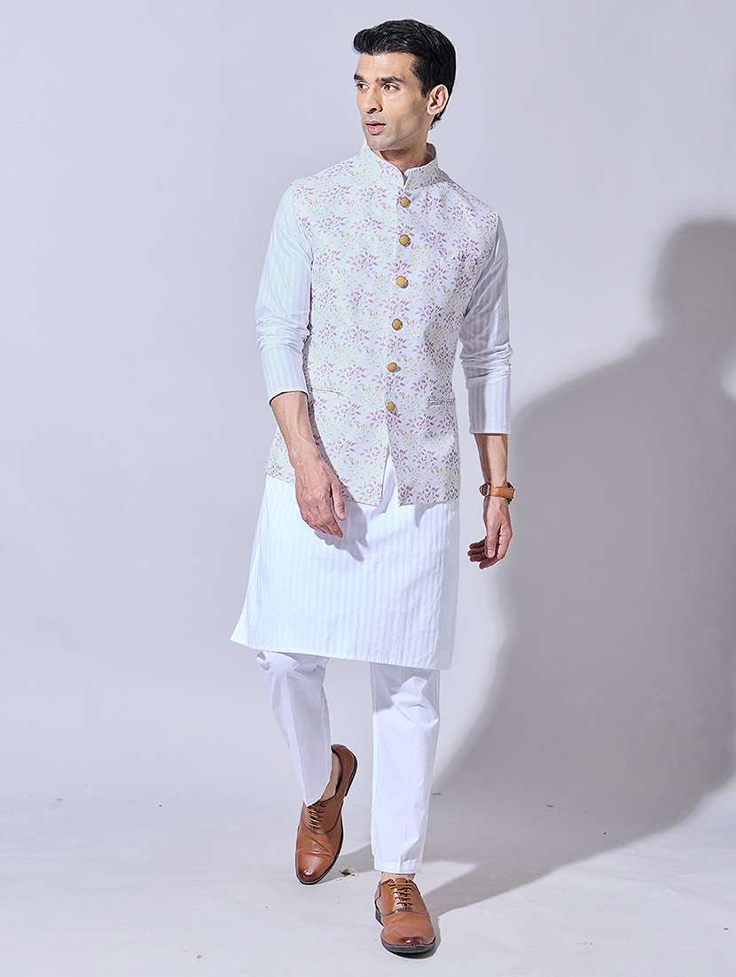 men printed mandarin neck nehru jacket - 22396240 -  Standard Image - 5