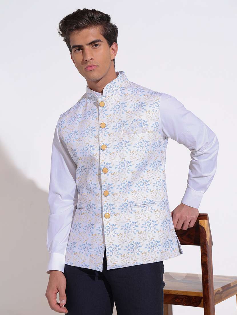 men printed mandarin neck nehru jacket