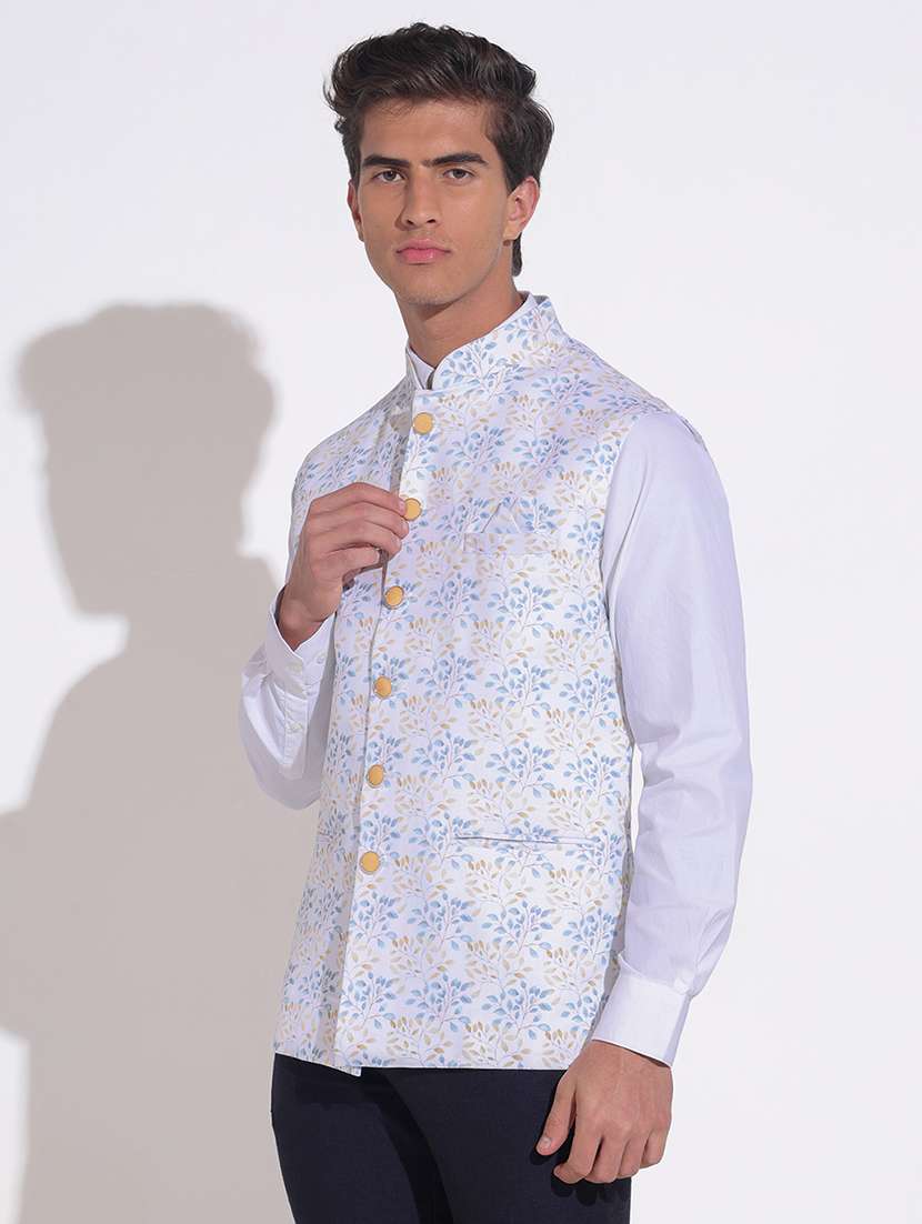 men printed mandarin neck nehru jacket - 22396241 -  Standard Image - 3