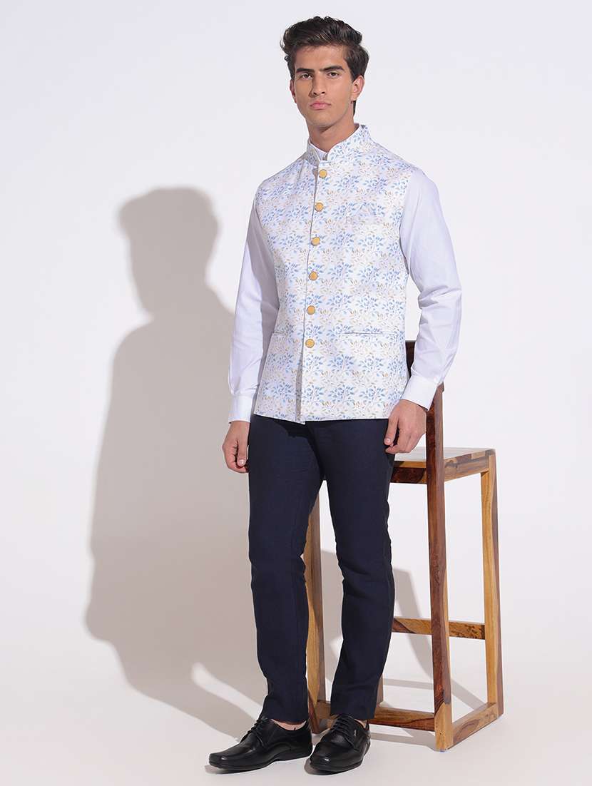 men printed mandarin neck nehru jacket - 22396241 -  Standard Image - 5